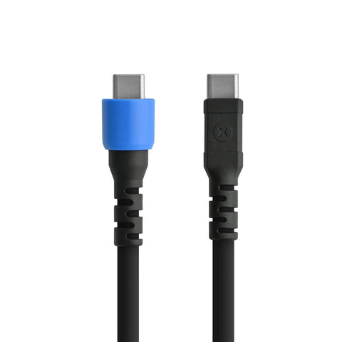Close-up of two USB-C cables in black and blue, compatible with FixHub Portable Soldering Station With Quick Heat Up And Two Smart Ports.