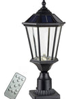 Solar Post Lights With 3-Inch Base Adapter, Aluminum Pillar Lamp With Clear Glass, Dusk To Dawn Auto On Solar Lantern, Remote Control