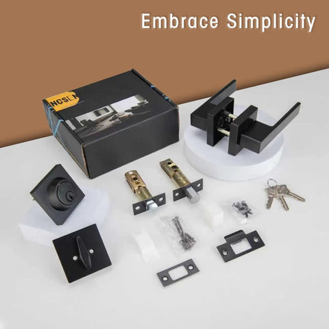 Matt Black Front Door Lockset With Keyed Deadbolt And Passage Lever Heavy Duty Zinc Door Levers Square Rosette Lengthened Handle Design