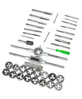 Premium 40-Piece Tap Die Set With Hardened HSS Taps And Round Dies, Complete Socket Hand Threading Kit organized with dies and taps