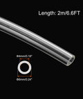 Clear PU Tubing 6mm By 4mm Pneumatic Air Line Hose 6.6Ft 2M Flexible For Air Compressors Fluid Transfer And Brake Systems Tough As Nails And Corrosion Resistant, showing length and diameter.