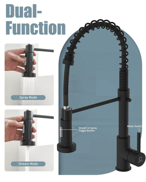Black Kitchen Faucet With Soap Dispenser And Pull Down Sprayer No Frills Single Handle Stainless Steel RV Camper Farmhouse Sink Tap dual function