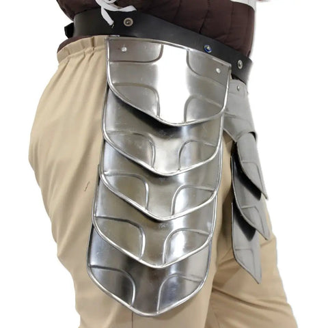 Medieval Knight Tasset Battle Armor Set With Plated Steel Fauld Belt, Adjustable Leather Waist Guard, 14 Steel Segments, Large Size