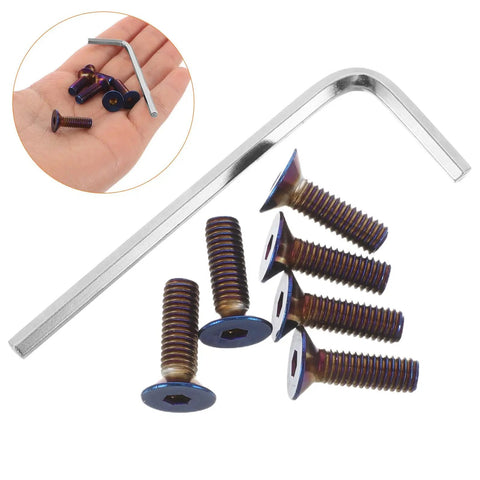 Aluminum Steering Wheel Bolt Kit With Hex Socket Wrench, Wear Resistant Car Interior Screws, Easy DIY Install, bolts and wrench shown