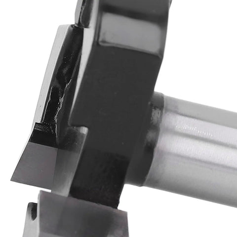 Close-up of Heavy Duty CNC Spoilboard Surfacing Router Bit With 2 Inch Shank and Three Flutes, showcasing carbide cutting edge.