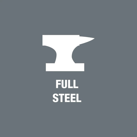 Full steel icon representing durability of Compact 28 Piece Zyklop Metric Ratchet Set with One Quarter Inch Drive Switch Lever.