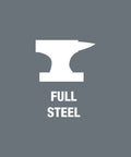 Illustration of an anvil with 'Full Steel' text, representing durable construction for the Zyklop Mini 3 Ratchet With One Quarter Inch Drive.