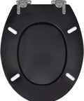 Dual Pack Toilet Seat Set Featuring Silent Soft Close Lids And Sturdy Mdf Build With Smooth Glide Mechanics And Matte Black Hardware, top view of matte black toilet seat.