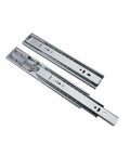 10 Inch Soft Close Drawer Slides 2 Pack Ball Bearing Full Extension 3 Fold Heavy Duty Side Mount Rails For Kitchen Cabinets, Dresser, And Furniture, 100 Lb Capacity, shown in chrome finish.