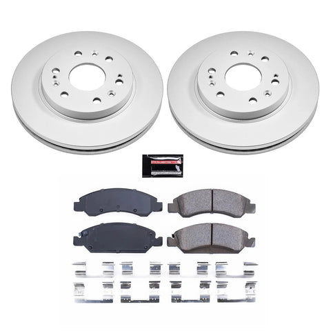 PowerStop front brake kit with 2 fully coated rotors, 4 Z17 ceramic pads, and install hardware for Cadillac Escalade 2008-2020