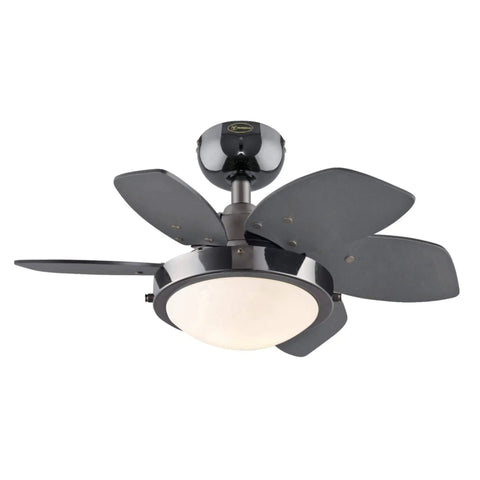 Quince 24 Inch LED Ceiling Fan With Light In Gun Metal Finish, Reversible Black And Graphite Blades, Dimmable 16W Integrated LED