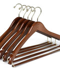 Premium Wooden Hangers Set Of Five Curved Shoulder Hangers With Gold Hooks And Locking Bar Heavy Duty Coat Hanger