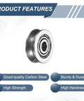 Single V groove pulley showing product features including strength, durability, and precision, from the Six Pack Small V Groove Pulleys 3x12x4mm Aluminum Alloy Miniature Pulleys For Rail Track Linear Motion System Replacement Great For CNC Robotics DIY And Precision Sliding.