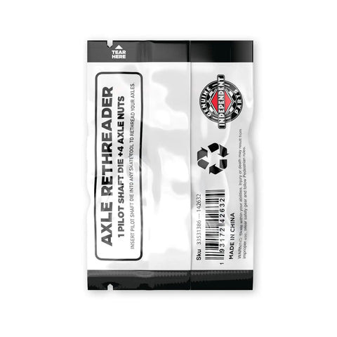 Packaging for Skateboard Truck Axle Rethreader Kit with Pilot Shaft and axle nuts