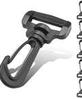 Top Shelf 12 Piece Plastic Swivel Snap Hooks For 1 Inch Webbing Straps, close-up of black clip designed for secure fastenings.