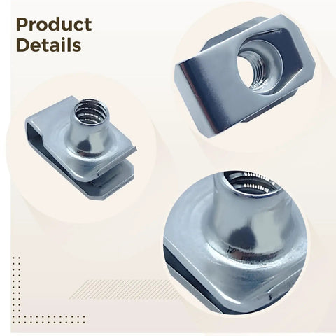 Close-up of U Clip Nuts Set M6 M8 M10 For Sheet Metal, showing 304 stainless steel speed clips with threaded holes.