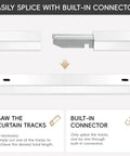 Durable Aluminum Ceiling Curtain Track With Roller Hooks White 9Ft To 12Ft Easy No Fuss Install Smooth Glide For Drapes And Sheer Curtains Rust Resistant And High Quality built-in connector shown with spliced track