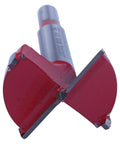 Red carbide hole-saw drill bit for wood with silver shank, 35mm diameter.
