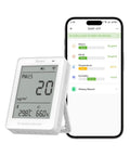Smart Indoor Air Quality Monitor With PM2.5 PM10 Temperature And Humidity Sensor Real Time Display And Alerts Matter Compatible 2.4GHz WiFi 3.73 Inch Screen Ideal For Bedroom And Nursery, white device with phone app