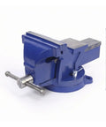 Swivel Bench Vise 6 Inch Heavy Duty Cast Iron Workbench Clamp For Mechanics And DIYers Rotating Tool Holder With Secure Locking Base in blue color