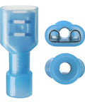 Blue nylon insulated female spade connectors for 16-14 AWG wire, quick-disconnect terminals, 100 pcs.