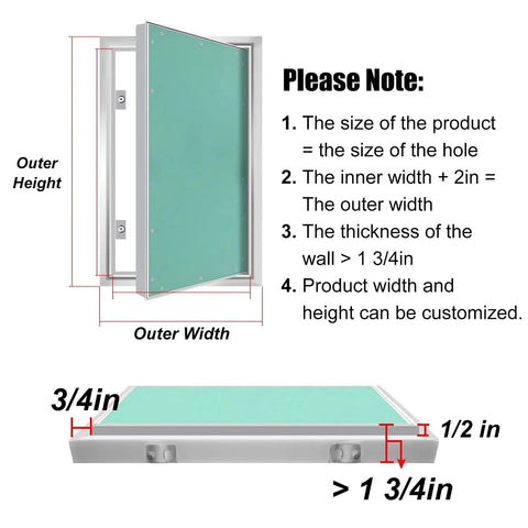 Smooth Finish Paintable Flush Mount Plumbing Access Panel For Drywall Sheetrock Hidden Wall Door With Easy Spring Loaded Pop Out Mechanism 36 By 40 Inches Tough Aluminum Frame dimensions diagram