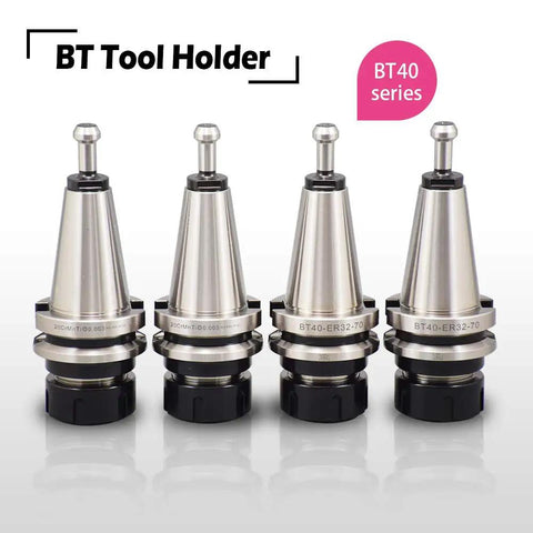 Four Pack BT40 ER32 100mm CNC Tool Holders Featuring Precision Pull Stud Heavy Duty Balanced Rig Dead Nuts Sub Point Zero Zero Three Runout Ready For Shop Floor