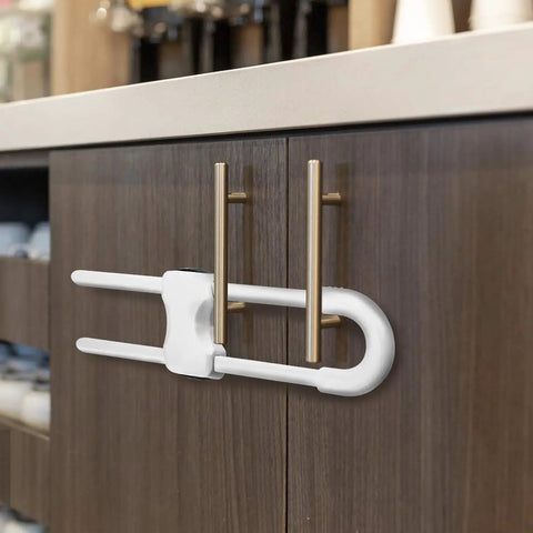 6PCS Baby Cabinet Locks With Adjustable U Shaped Design For Drawers Cabinets Gates And Furniture Doors Multifunctional Kid Safety Locks With Secure Lock Buttons To Keep Curious Kids Out securing wooden cabinet handles in kitchen