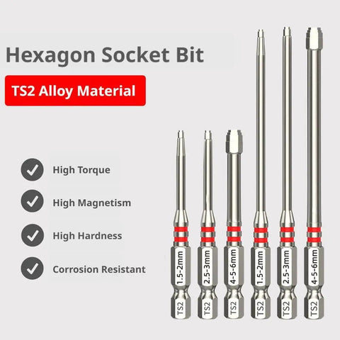 Versatile 6Pcs Pagoda Screwdriver Bits Set With Magnetic Hex Shank And Step Design For Electric Drills Includes Multiple Size Options To Tame Any Tough Job Without Swapping Bits All The Time. Hexagon socket bits, TS2 alloy steel, 1.5-2mm, 2.5-3mm, 4-5-6mm