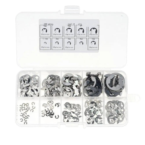 200 Piece Stainless Steel E Clip Washer Assortment Kit From M1 5 Through M10 304 Stainless Circlips Retaining Rings For Shaft Fasteners