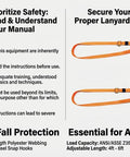 Safety instructions for Adjustable Tree Climbing Lanyard With Quick Slide Toggle showing proper and improper connections.