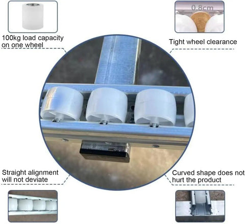 Built Tough Portable Roller Conveyor Featuring Three Sled Skate Wheels And Two Meter Non Powered Handle Cart With Abs Plastic Rollers For No Fuss Material Moving
