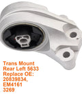 Rear left transmission mount for Set Of 4 Heavy Duty Engine Motor And Transmission Mounts For 2010 To 2017 Captiva Equinox Terrain 2.4L Direct Replacement With OE Numbers 5659 5562 5633 3307 22774206 20840181 20840183 20839834, shown with bolt holes and OE number 5633