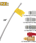 Stainless Steel 22 Inch Flexible Gas Line With Brass Ball Valve And Coupling Kit For Wall Heaters And Fireplaces, One Half Inch Flare On Both Ends
