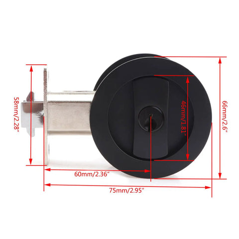 Round Pocket Door Privacy Latch Set For 35mm To 55mm Thick Doors Flush Mounted With Large Locking Lever