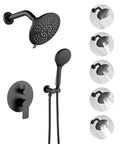 Sleek Matte Black All In One Shower System With Rain Shower Head And Handheld High Pressure 15 Settings Dual 2 In 1 Fixtures