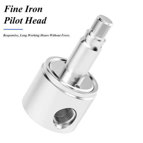 Close-up of fine iron pilot head designed for responsive performance and long working hours without overheating, with threaded sections visible.
