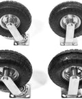 Hella Solid 4 Piece 10 Inch Pneumatic Caster Wheel Set With Two Rigid And Two Swivel Units heavy duty rubber wheels with metal brackets