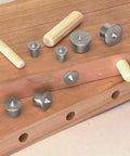Eight Piece Dowel Center Pin Set for Woodworking with 6mm 8mm 10mm and 12mm hollow drill bit markers in chrome plated steel