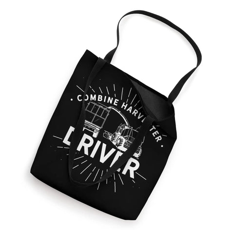 Harvesting Machine Tote Bag For Farmers And Gearheads With Funny Reaper Harvest Theme And Harvester Driver Design, black canvas, 16x16 in