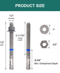 Concrete Wedge Anchors One Half Inch By Five And One Half Inch Heavy Duty Ten Pack Hot Dip Galvanized Carbon Steel Cement Anchor Bolts