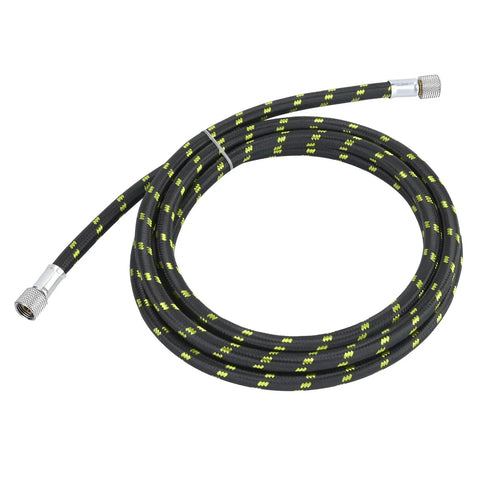 Two Pack Braided Airbrush Hoses Five Point Nine Feet With One Eighth Inch Twist Fittings For Nail Techs Spray Painters And Model Makers Ensuring A No Fuss Hookup Daily, black and yellow tubing with connectors.