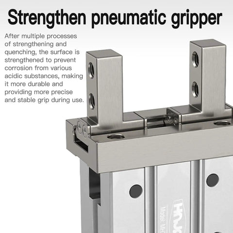 Beefed-Up Heavy Duty Pneumatic Parallel Gripper Claw With Magnetic Jaw close-up view of strengthened surface and dual jaws.