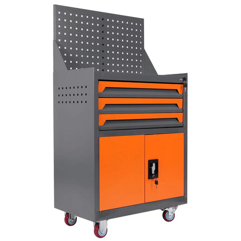 Tool Chest On Wheels Built For Garage And Workshop Beefy Heavy Duty Metal Box Cabinet With Drawers Liners And Locking System Rust Resistant Thickened Cold Rolled Steel Protective Liners Guard Your Gear, orange front view