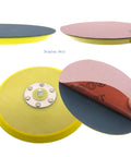 2-Pack 6 Inch Vinyl PSA Sanding Backing Pads For Power Drills, a yellow backing plate with sticky grip and attached sanding disc.