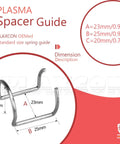 Pro Grade Spring Spacer Guide For Plasma Cutters AG60 SG55 And Cut50 Series with dimensions and metal finish.