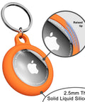 Neon Orange Silicone AirTag Keychain Case With Ring Waterproof AirTag Holder Durable Full Body Cover For Kids And Luggage Car Pet Collar Travel Ready Must Have Anti Fingerprint Dust Proof Lightweight showing close-up design details.