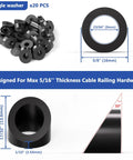 20 Pack 0.35 Inch Inner Diameter T316 Marine Grade Stainless Steel Angle Beveled Washers With 33 Degree Bevel For Five Sixteenth Inch Cable Railing Hardware Aluminum Rugged Outdoor Ready End Posts Black. Image shows black angle washers with dimensions and bevel angle.
