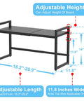 Expandable Metal Storage Shelves With 110 Lbs Capacity Heavy Duty Adjustable Rack showing dimensions and adjustable features.