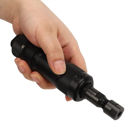 Hand holding a compact air die grinder, built tough from premium stainless steel for detailed engraving and carving tasks.
